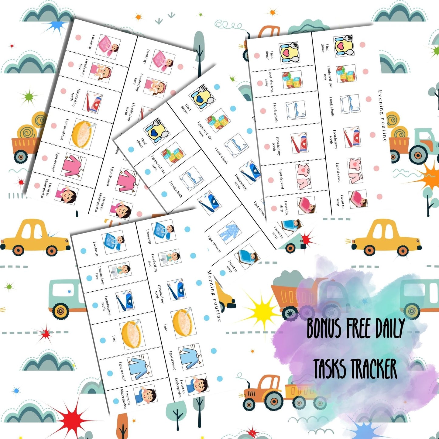 70-Page Vehicle-Themed Toddler Learning Activities Bundle + Free Daily Task Tracker