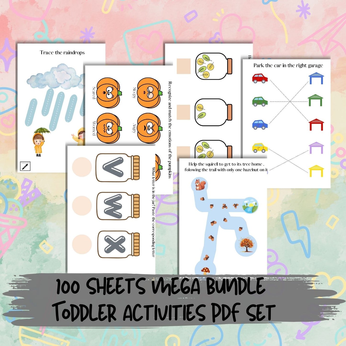 Learning printable sheets bundle for toddlers - ABCs, numbers, shapes, and colors