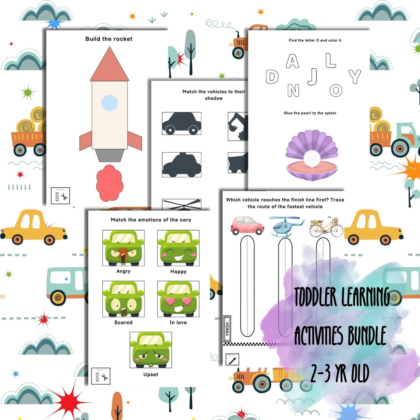 70-Page Vehicle-Themed Toddler Learning Activities Bundle + Free Daily Task Tracker